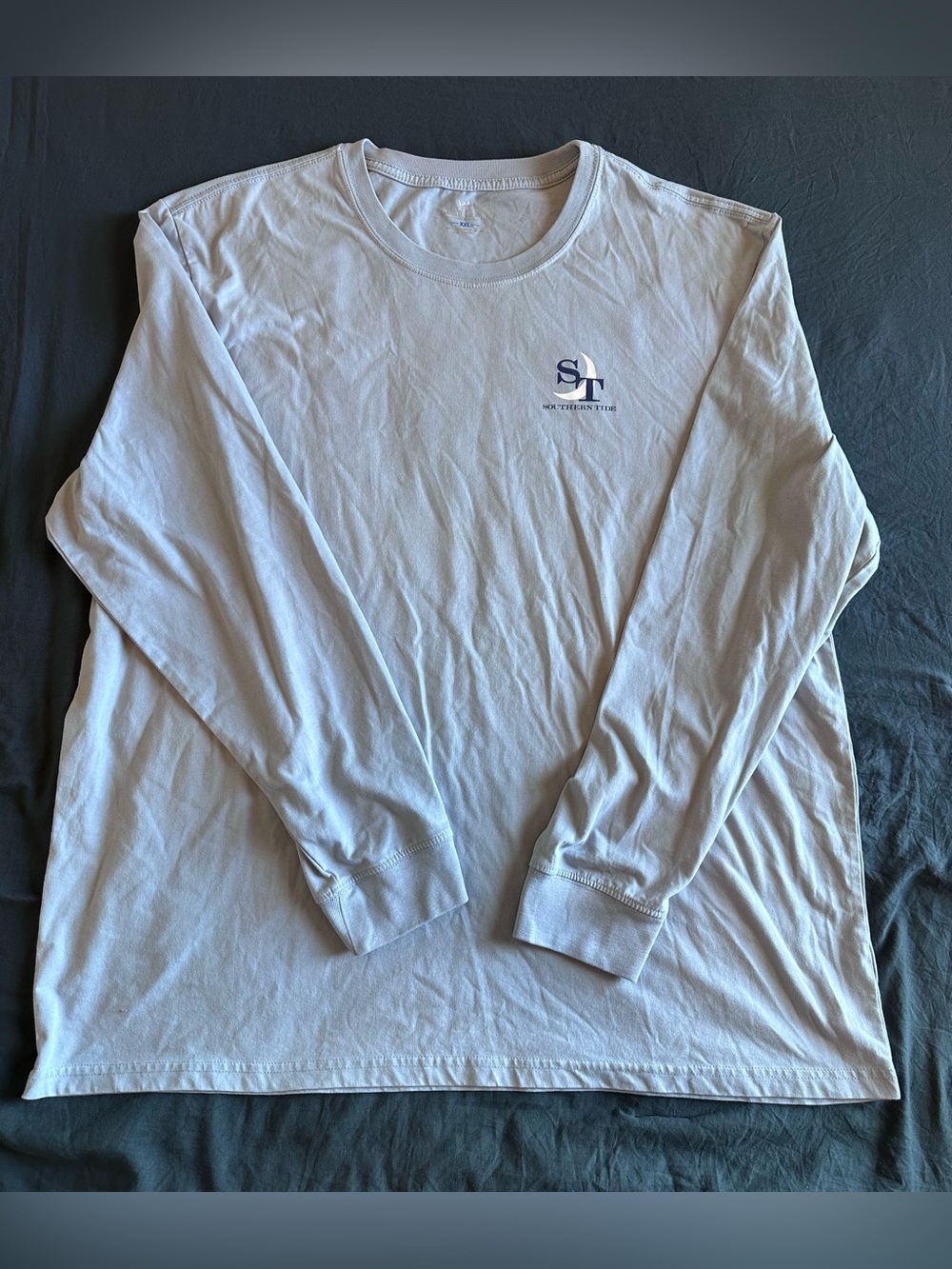 Southern Tide Blue Gray Long-Sleeve Crew Tee with Chest Logo - Size XXL
